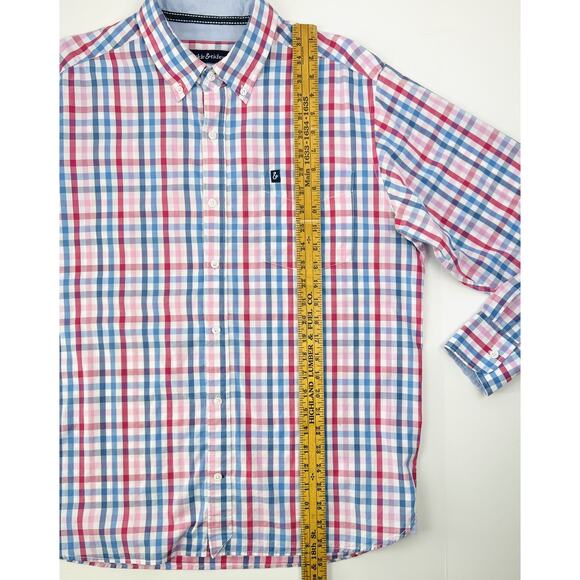 Tackle & Tides Preppy Button Shirt Mens Large White Pink Blue Plaid Long Sleeve - Picture 9 of 9